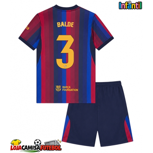 Camisa de Futebol Barcelona Alejandro Balde #3 Equipamento Principal Infantil 2026-27 Manga Curta (+ Calças curtas)